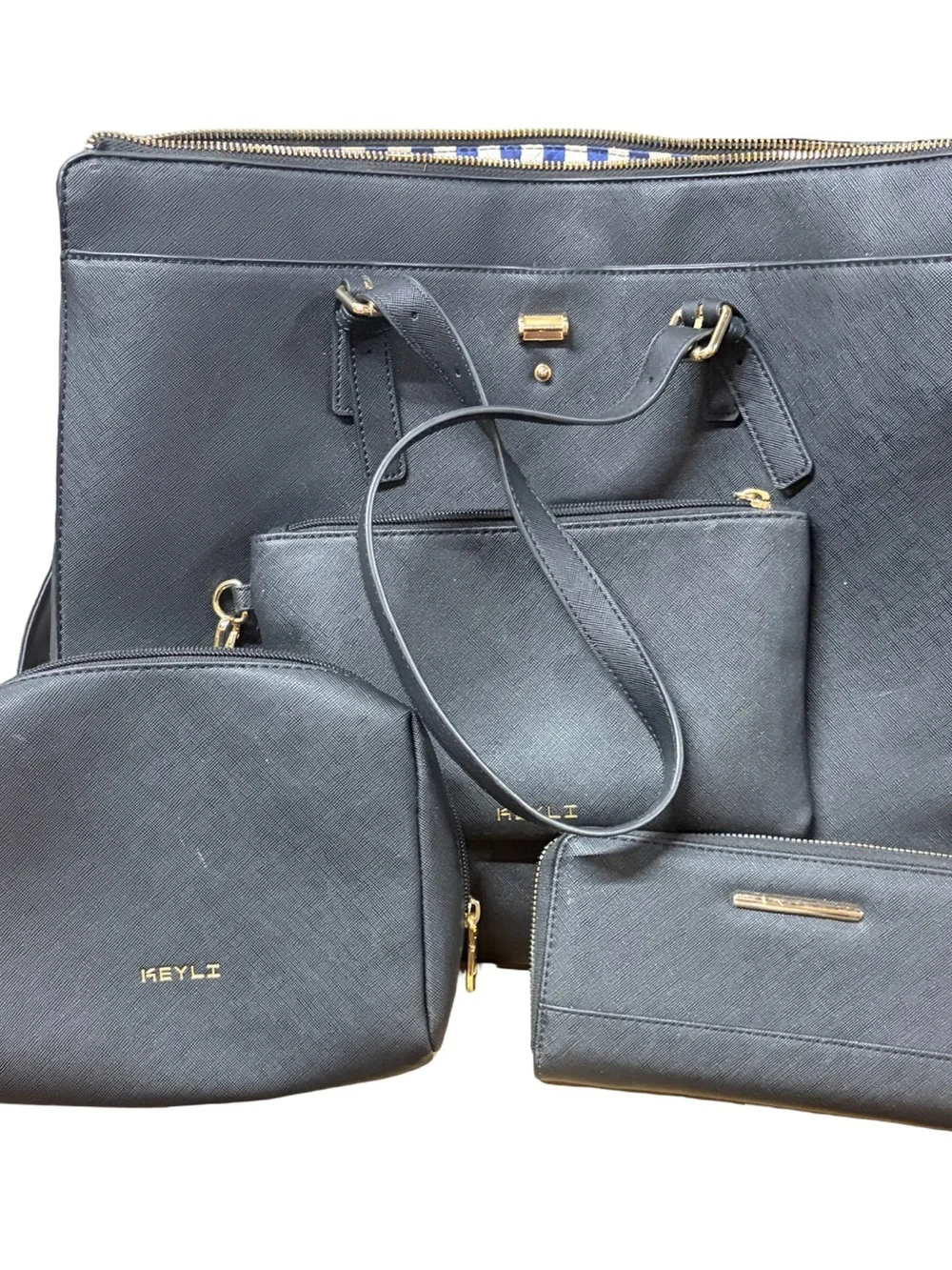 REYLI Black Leather Tote Set - 4 Piece